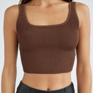 Aritzia Babaton Sculpt Ribbed Cropped Tank Brown Size 2X